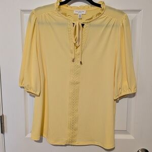 Rio & Rian Yellow Ruffle Collar Tie It Neck Half Sleeve Top NWT Sz Large